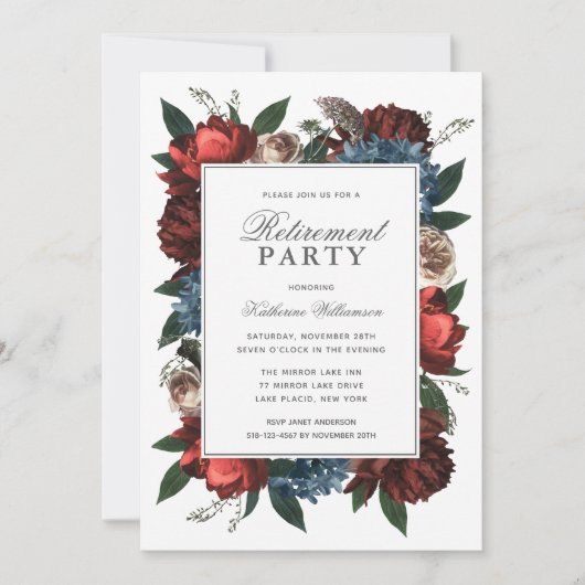 Elegant Floral Retirement Party Kaart (Voorkant)