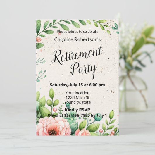 Elegant Floral Retirement Party Kaart (Staand voorkant)