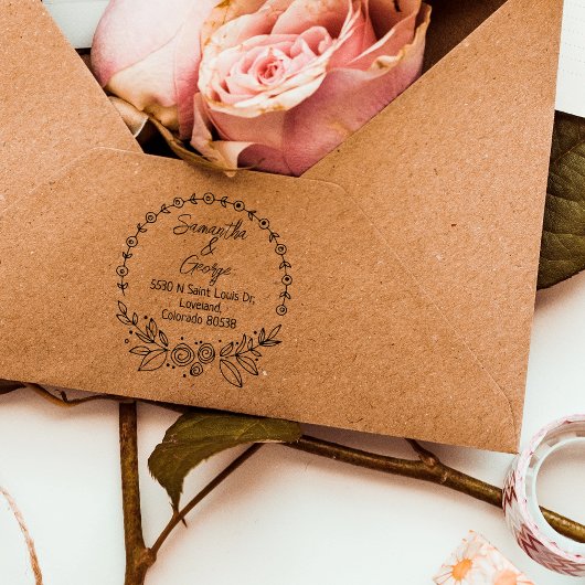 Elegant Floral Retouradres Rubberstempel