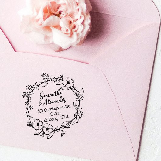 Elegant Floral Return Address Couple Rubberstempel