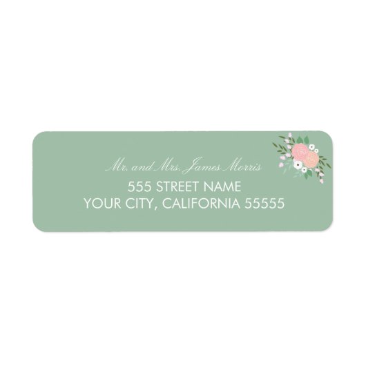 Elegant Floral Return Address Label - Mint (Voorkant)