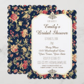 Elegant  Floral Roos Blue Vrijgezellenfeest Kaart (Voorkant / Achterkant)