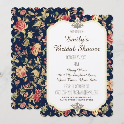 Elegant  Floral Roos Blue Vrijgezellenfeest Kaart (Voorkant / Achterkant)