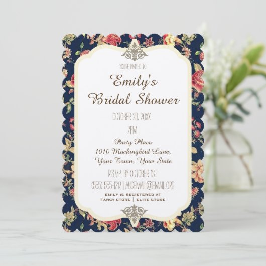 Elegant  Floral Roos Blue Vrijgezellenfeest Kaart (Staand voorkant)