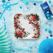 Elegant Floral Roos bruiloft papier Borden Papieren Bordje (Feest)