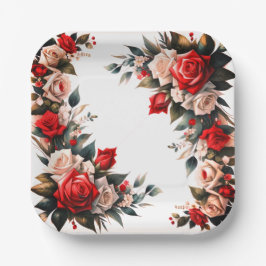 Elegant Floral Roos bruiloft papier Borden Papieren Bordje