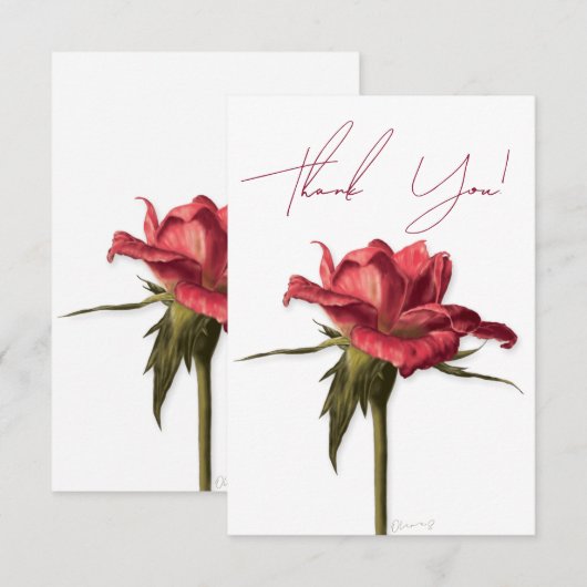 Elegant Floral Roos Dank u kaart (Voorkant / Achterkant)