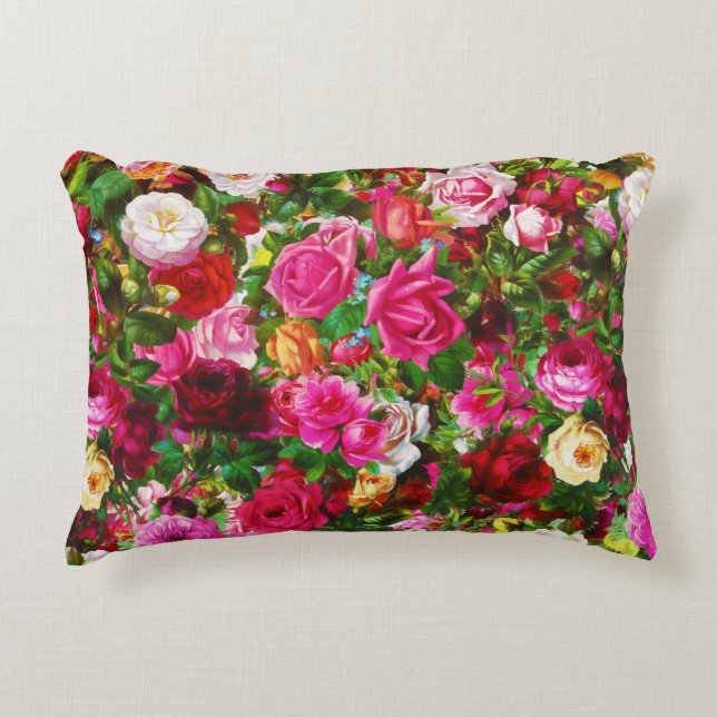 Elegant  Floral Roos Garden Blossom Accent Kussen (Voorkant)
