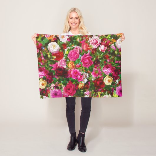 Elegant  Floral Roos Garden Blossom Fleece Deken (In situ)
