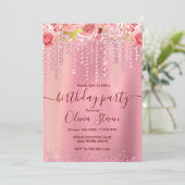 Elegant floral roos gold dripping glitter any age kaart (Staand voorkant)