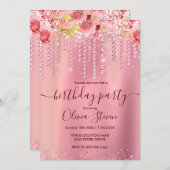 Elegant floral roos gold dripping glitter any age kaart (Voorkant / Achterkant)