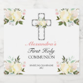 Elegant Floral Roos Gold First Heilige Communie Sparkling Wijnetiket (Enkel label)