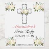 Elegant Floral Roos Gold First Heilige Communie Wijn Etiket (Enkel label)
