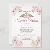 Elegant Floral Roos Gold Photo Sweet 16 Uitnodigin Kaart (Voorkant)