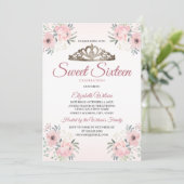 Elegant Floral Roos Gold Photo Sweet 16 Uitnodigin Kaart (Staand voorkant)