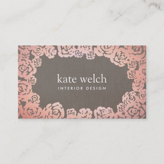 Elegant Floral Roos Gold Rozen Interior Designer Visitekaartje (Voorkant)