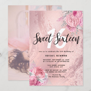Elegant floral roos goud glitter zoete zestien kaart