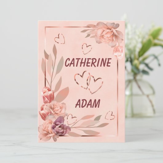 Elegant floral roos goudkleurig roze  rustig kaart (Staand voorkant)