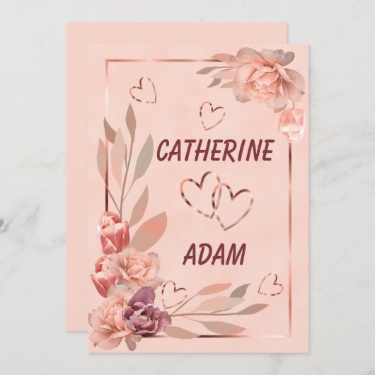 Elegant floral roos goudkleurig roze  rustig kaart (Voorkant / Achterkant)