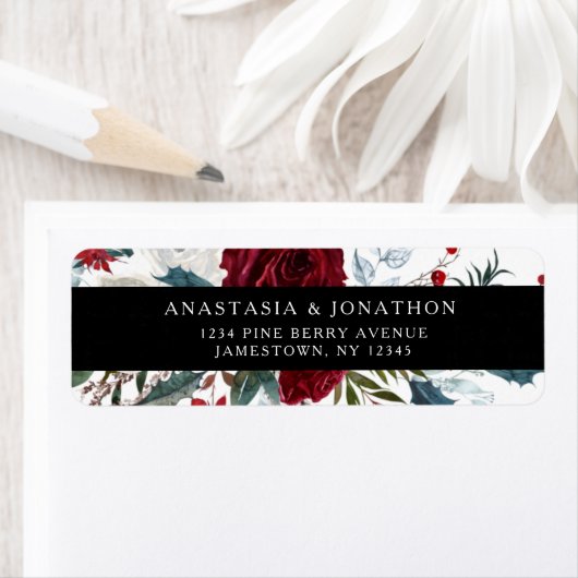 Elegant Floral Roos Holiday Wedding Etiket (Insitu)