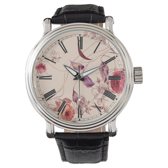 Elegant  Floral Roos Horloge (Voorkant)