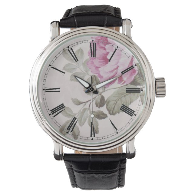 Elegant  Floral Roos Horloge (Voorkant)
