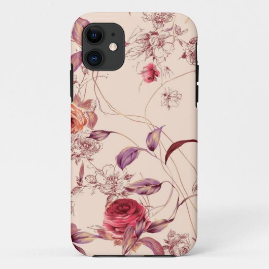 Elegant  Floral Roos iPhone Case (Achterkant)