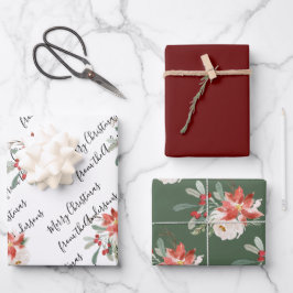 Elegant  Floral Roos Kerstmis Inpakpapier Vel
