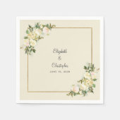 Elegant Floral Roos Metallic Gold Wedding Eggshell Servet (Voorkant)