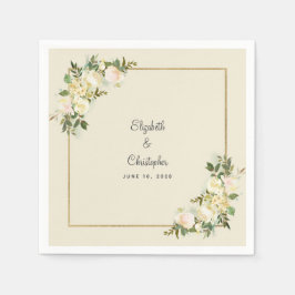 Elegant Floral Roos Metallic Gold Wedding Eggshell Servet