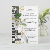 Elegant Floral Roos Music Thed Wedding Kaart (Staand voorkant)