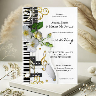 Elegant Floral Roos Music Thed Wedding Kaart