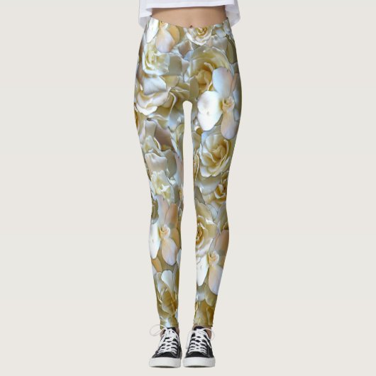 Elegant Floral Roos Petal Pattern Leggings (Voorkant)