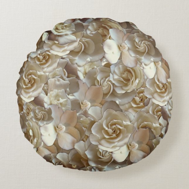 Elegant Floral Roos Petal Pattern Rond Kussen (Voorkant)