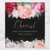 Elegant Floral Roos Pink Black Weddenschap Harteli Wijn Etiket (Enkel label)