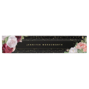 Elegant Floral Roos Pink Burgundy Black Naambordje