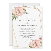 Elegant Floral Roos Pink Geo Wedding Uitnodiging