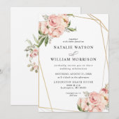 Elegant Floral Roos Pink Geo Wedding Uitnodiging (Voorkant / Achterkant)