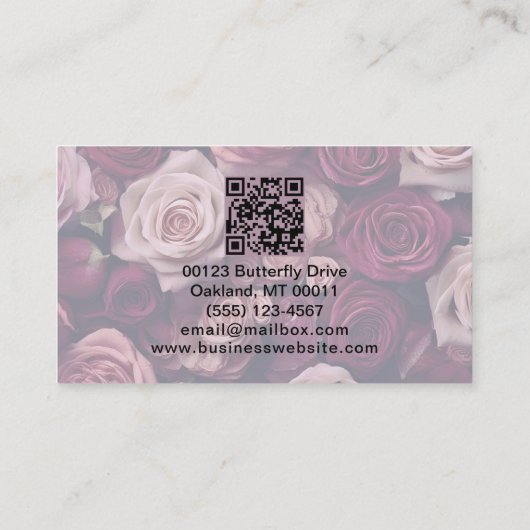 Elegant Floral Roos QR Code Visitekaartje (Achterkant)