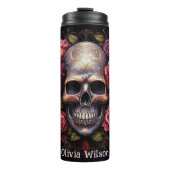 Elegant Floral Roos schedel gepersonaliseerd Thermosbeker (Voorkant)