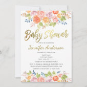 Elegant Floral Roos Waterverf Baby shower Kaart (Voorkant)