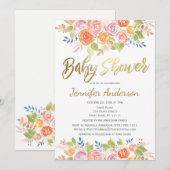 Elegant Floral Roos Waterverf Baby shower Kaart (Voorkant / Achterkant)