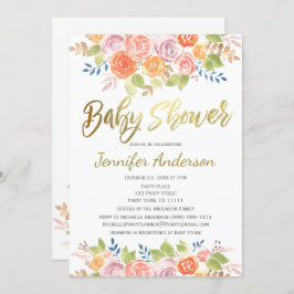 Elegant Floral Roos Waterverf Baby shower Kaart