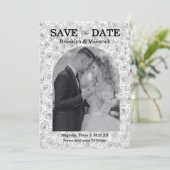 Elegant Floral Rose Black White Wedding Save The Date (Staand voorkant)