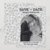 Elegant Floral Rose Black White Wedding Save The Date (Voorkant / Achterkant)
