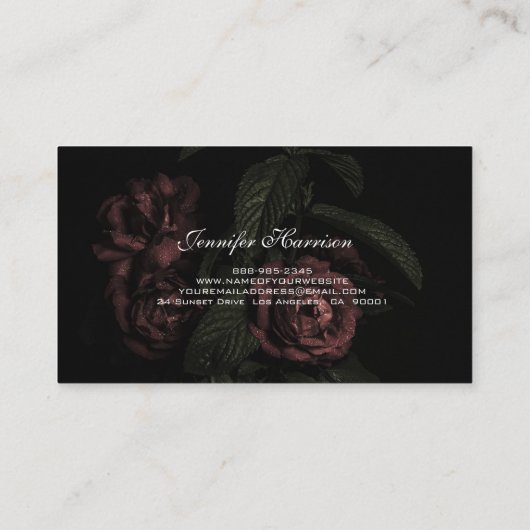 Elegant Floral Rose Bouquet Flowers op Black Visitekaartje (Achterkant)