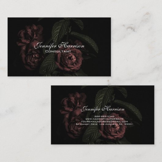 Elegant Floral Rose Bouquet Flowers op Black Visitekaartje (Voorkant / Achterkant)