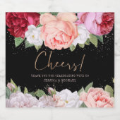 Elegant Floral Rose Bouquet Pink Black Wedding Sparkling Wijnetiket (Enkel label)