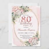 Elegant Floral Rose Gold Greenery 80th Birthday   Kaart (Voorkant)