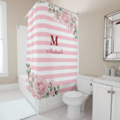 Elegant Floral Rose Striped Monogram Douchegordijn (In situ)